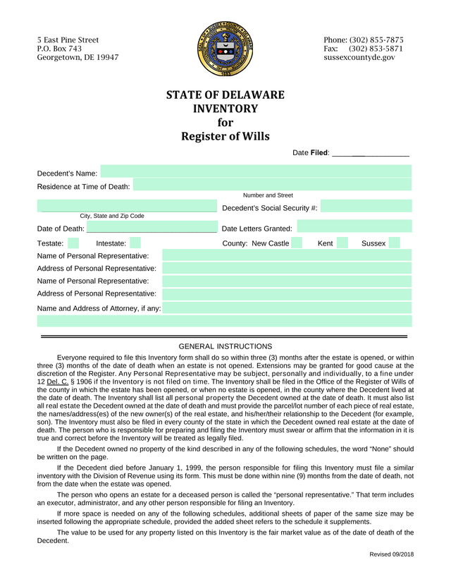 Inventory For Register Of Wills screenshot
