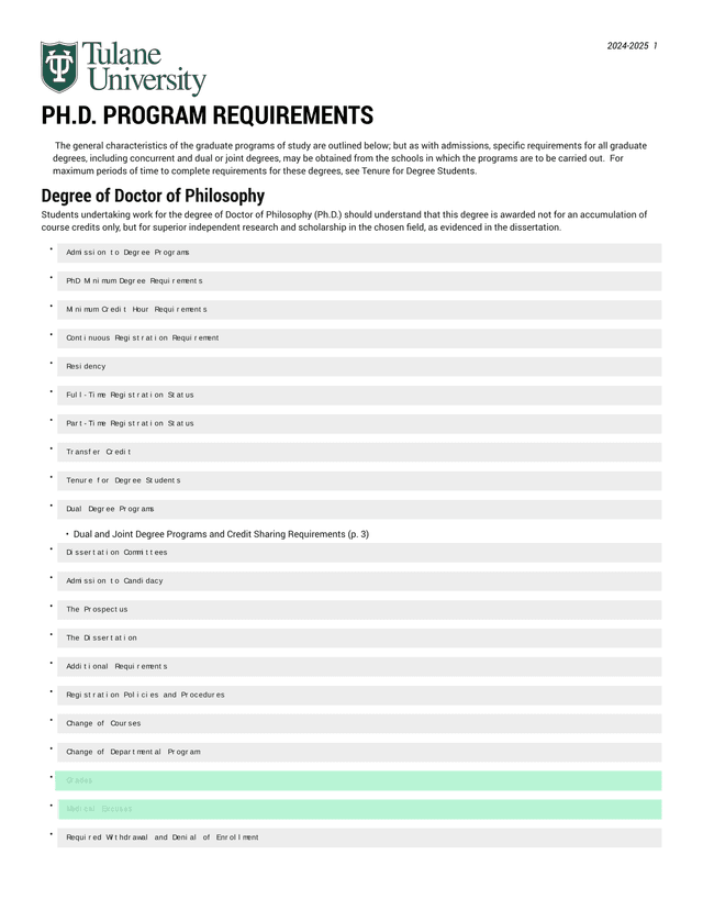 Ph.D. Program Requirements screenshot