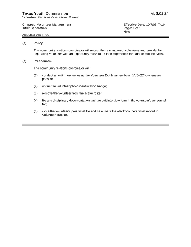 Volunteer Services Operations Manual screenshot