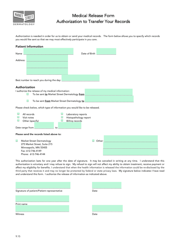 Medical Release Form screenshot