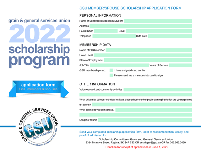 GSU Scholarship Program Application Form screenshot