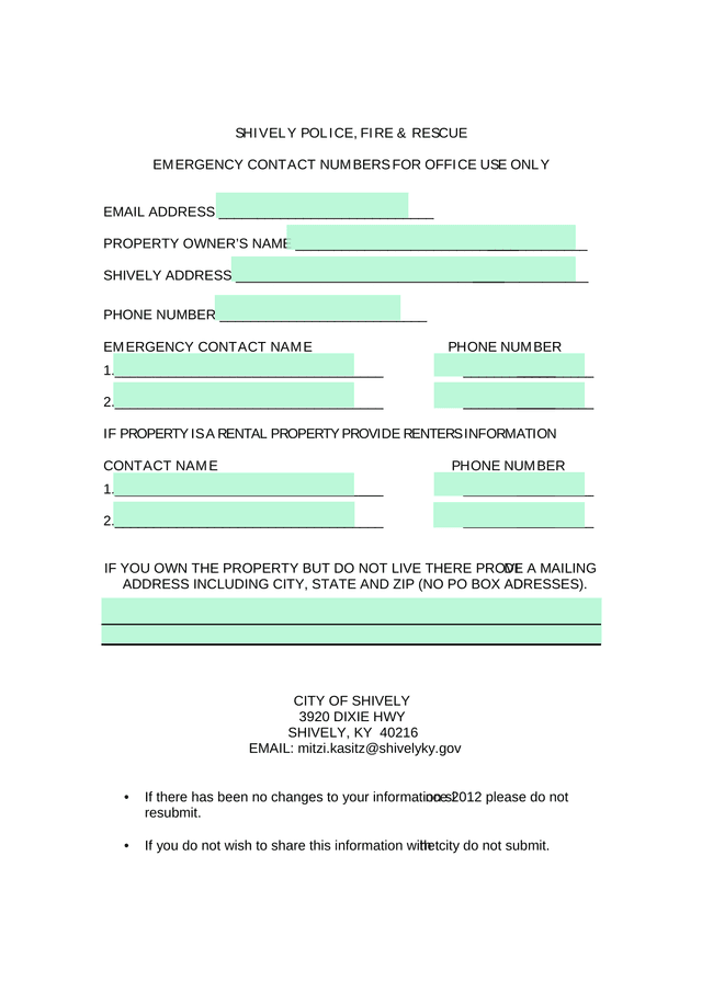 Emergency Contact Information Form screenshot