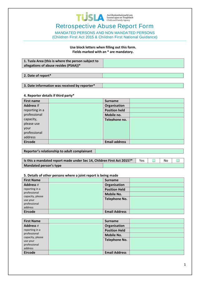 Retrospective Abuse Report Form screenshot
