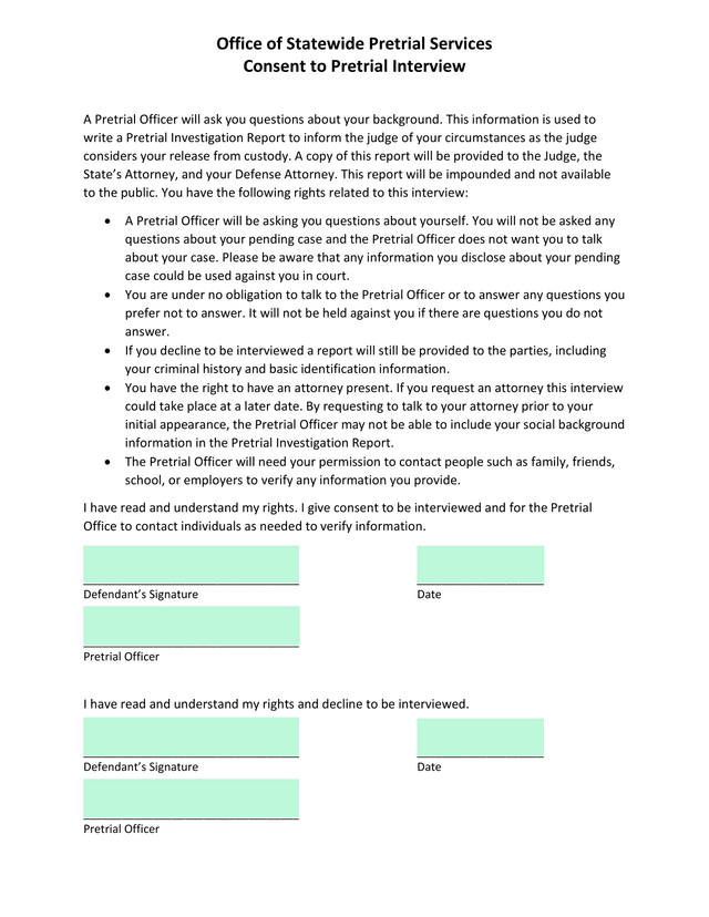 Consent To Pretrial Interview screenshot