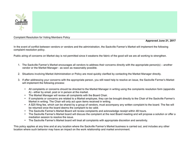 Complaint Resolution For Voting Members Policy screenshot