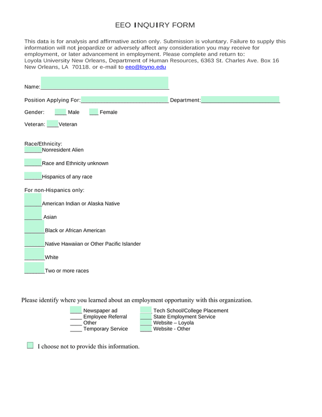 EEO INQUIRY FORM screenshot