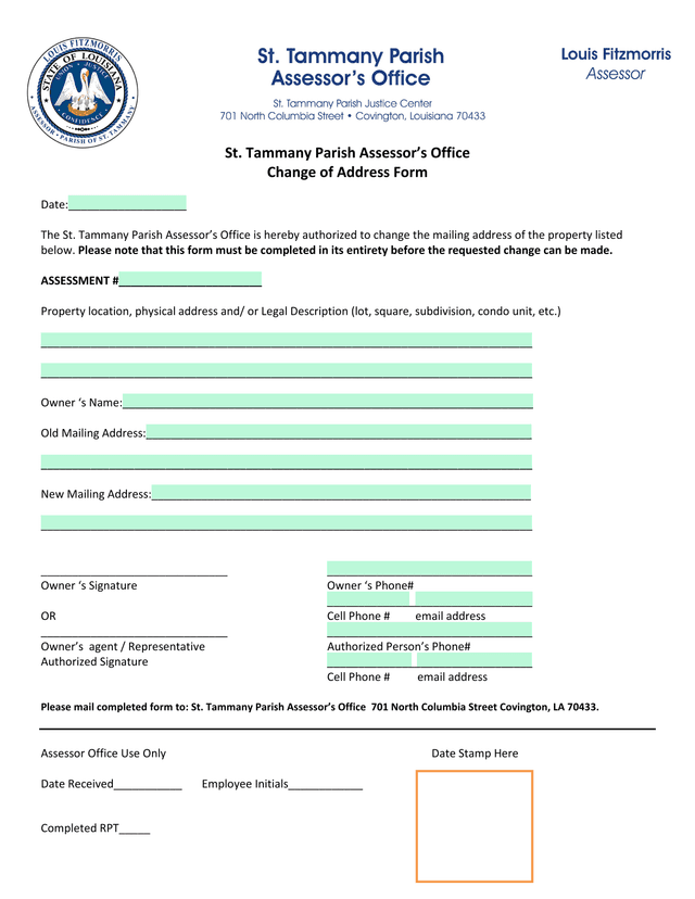Change Of Address Form screenshot