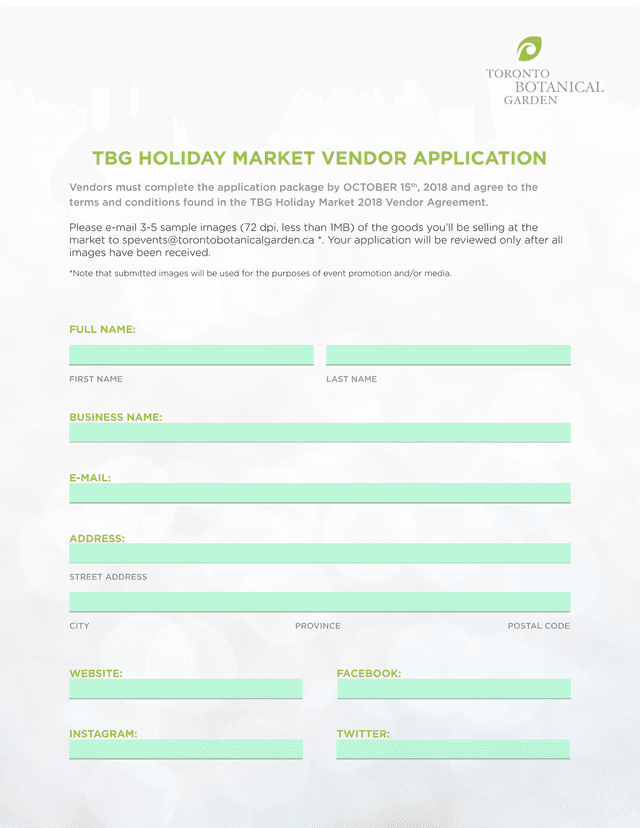 TBG Holiday Market Vendor Application screenshot