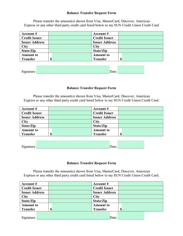 Balance Transfer Request Form screenshot