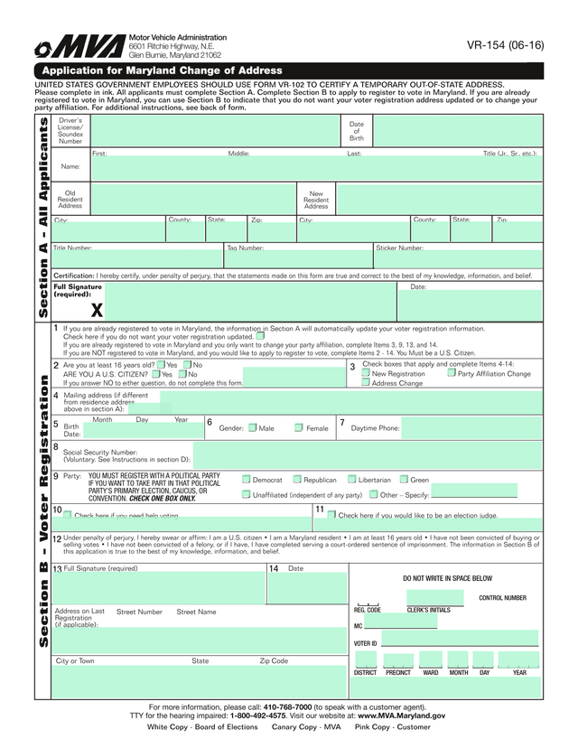Application For Maryland Change Of Address screenshot