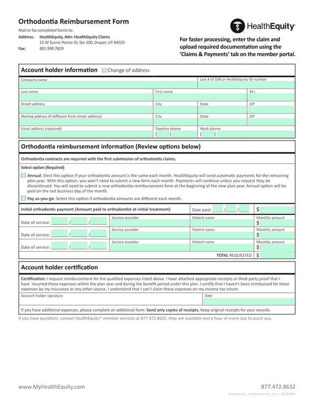 Orthodontia Reimbursement Form screenshot