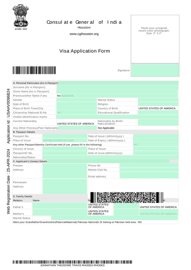 Visa Application Form screenshot
