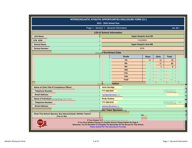 Athletic Disclosure Form screenshot