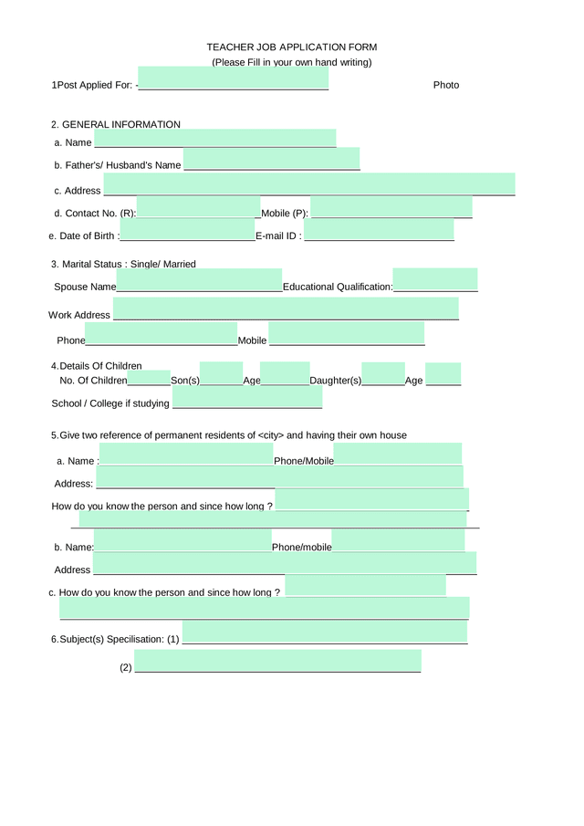 TEACHER JOB APPLICATION FORM screenshot