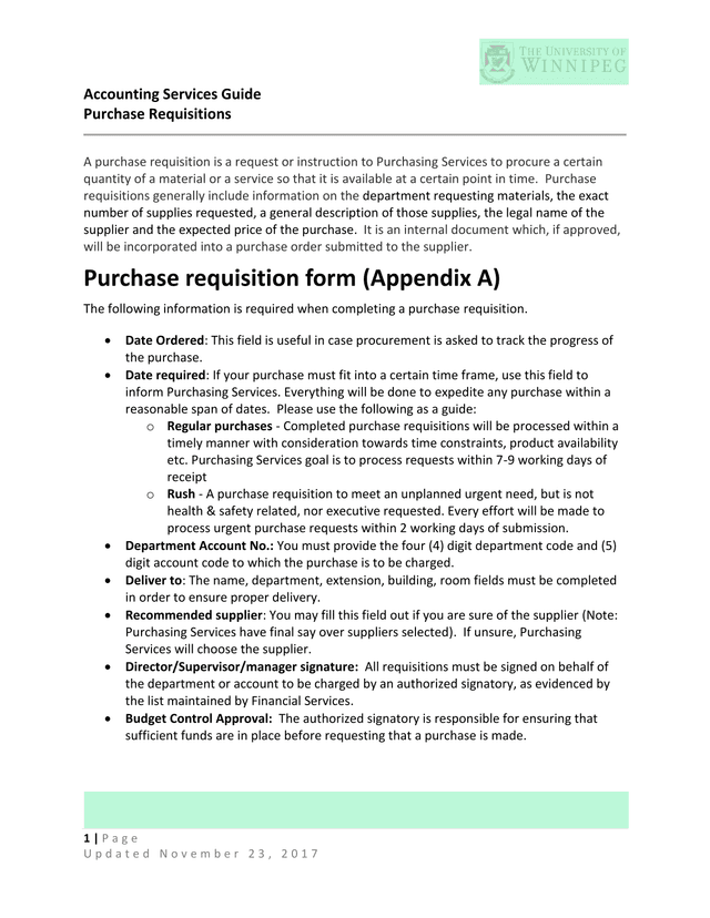 Accounting Services Guide Purchase Requisitions screenshot