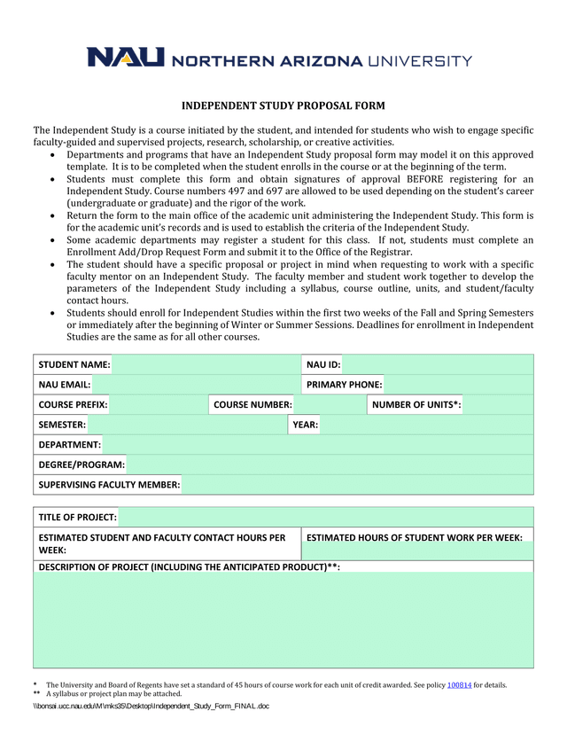 Independent Study Proposal Form screenshot