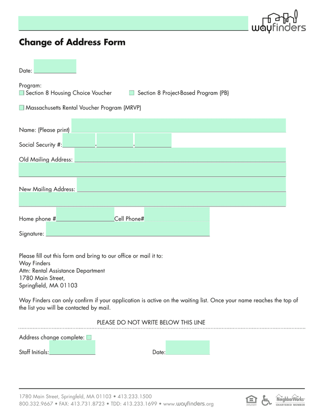 Change Of Address Form screenshot