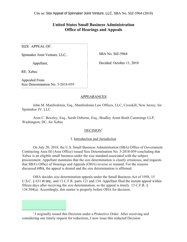 Size Appeal Of Spinnaker Joint Venture, LLC screenshot