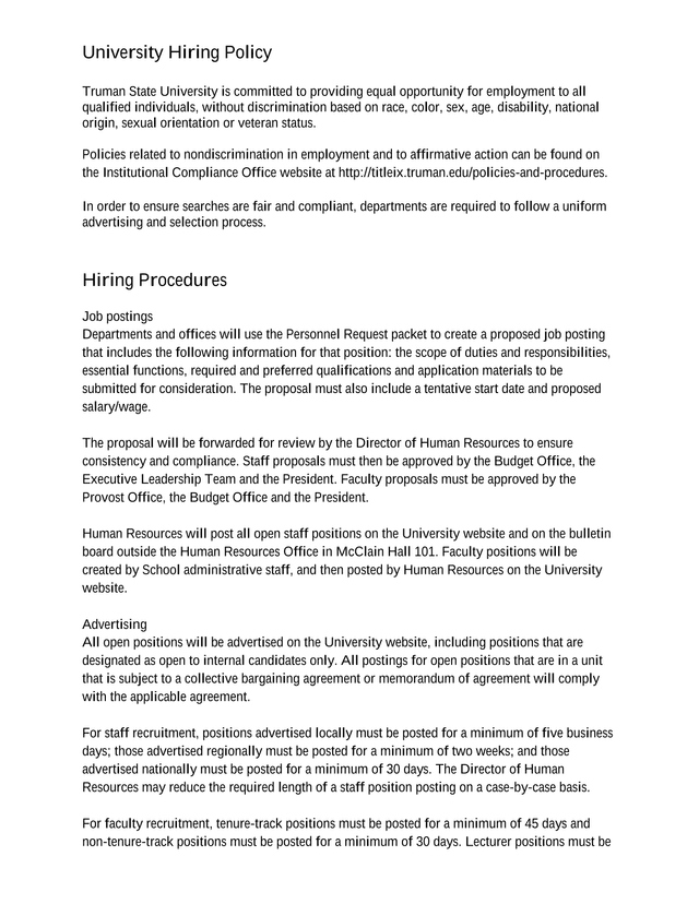 University Hiring Policy screenshot