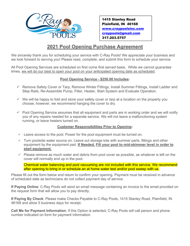 2021 Pool Opening Purchase Agreement screenshot