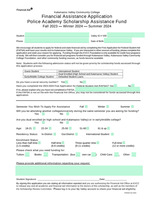 Financial Assistance Application   Police Academy Scholarship Assistance Fund screenshot