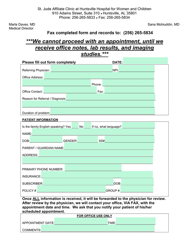 St. Jude Affiliate Clinic Referral Form screenshot