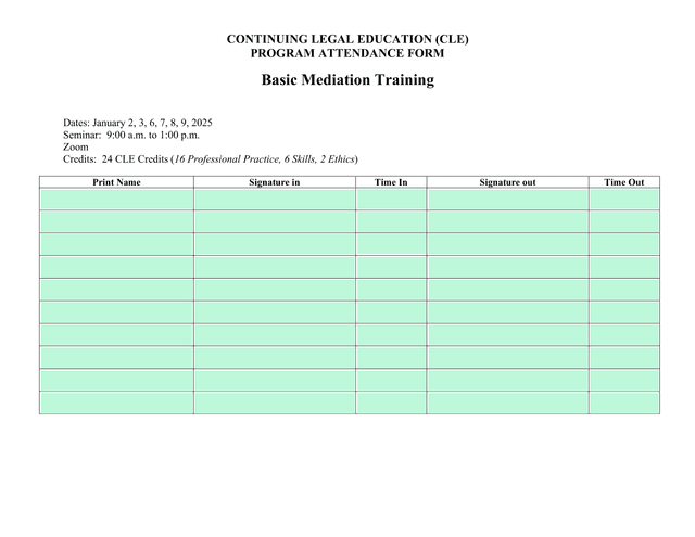 Continuing Legal Education (CLE) Program Attendance Form screenshot