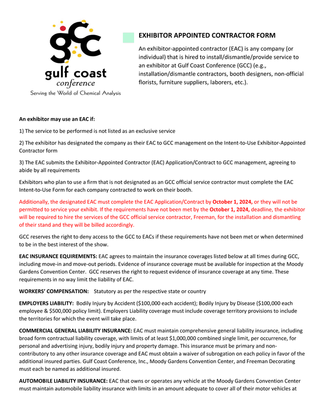 Exhibitor Appointed Contractor Form screenshot