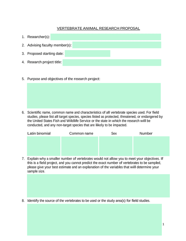 VERTEBRATE ANIMAL RESEARCH PROPOSAL screenshot