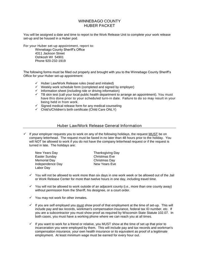 Winnebago County Huber Packet screenshot