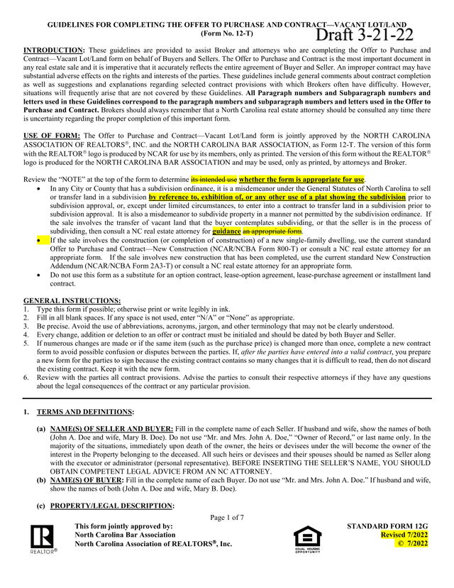 Guidelines For Completing The Offer To Purchase And ContractVacant LotLand screenshot