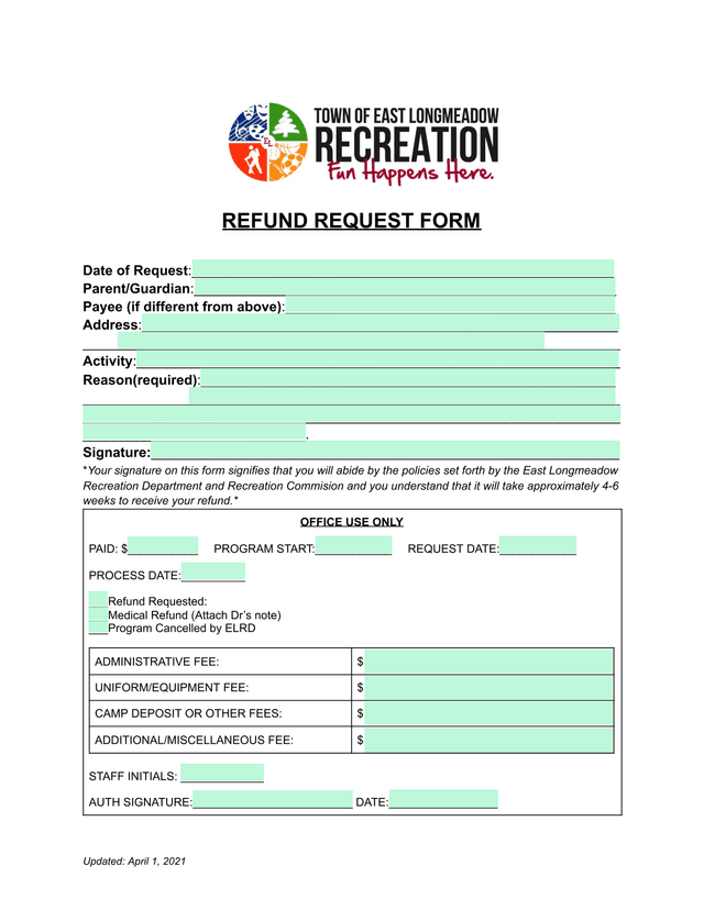 REFUND REQUEST FORM screenshot
