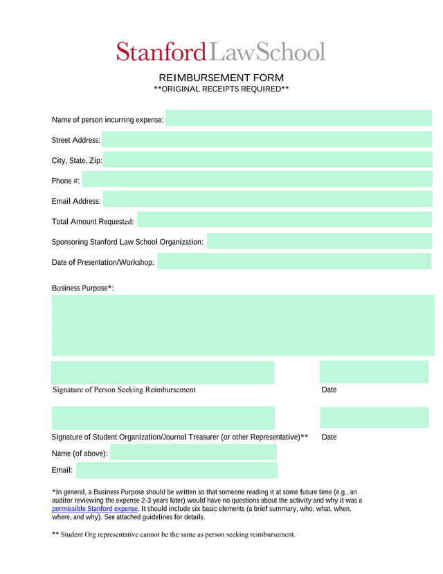 REIMBURSEMENT FORM screenshot