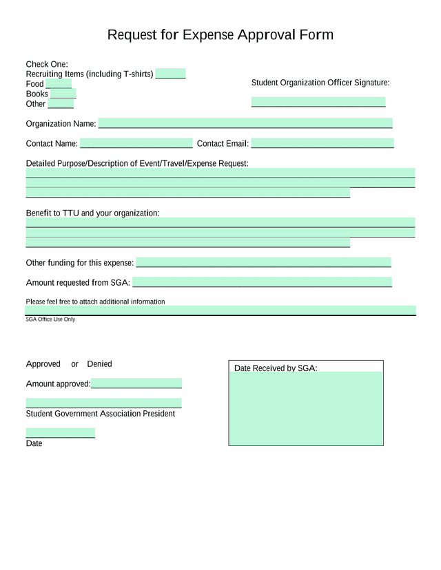 Request For Expense Approval Form screenshot
