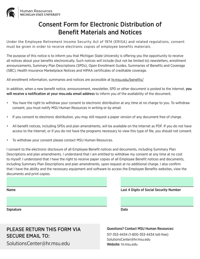 Consent Form For Electronic Distribution Of Benefit Materials And Notices screenshot