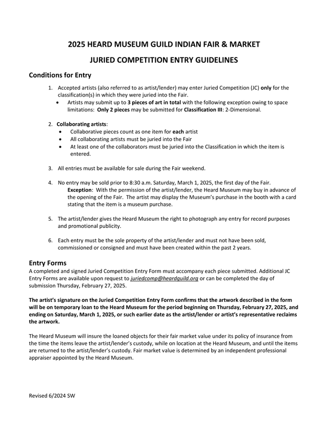 2025 Heard Museum Guild Indian Fair  Market Juried Competition Entry Guidelines screenshot
