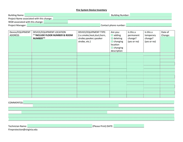 Fire System Device Inventory screenshot