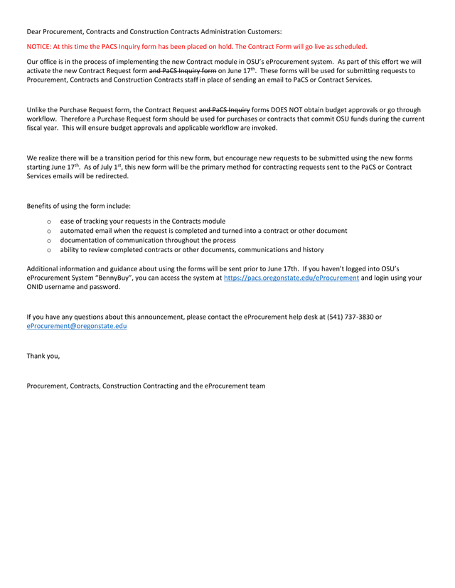 PaCS Inquiry Form Notice screenshot