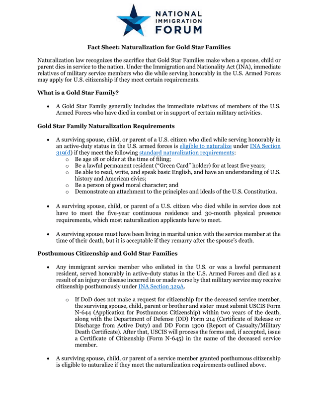 Fact Sheet Naturalization For Gold Star Families screenshot