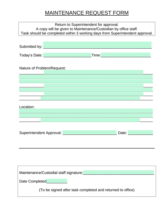 MAINTENANCE REQUEST FORM screenshot