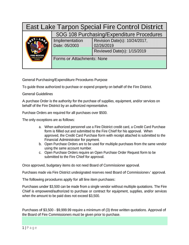 SOG 108 PurchasingExpenditure Procedures screenshot