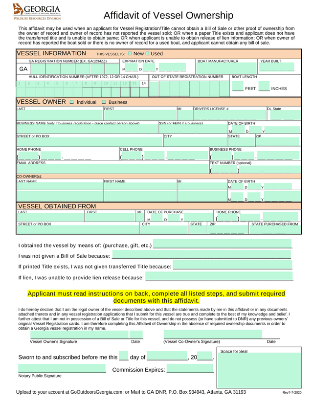 Affidavit Of Vessel Ownership screenshot