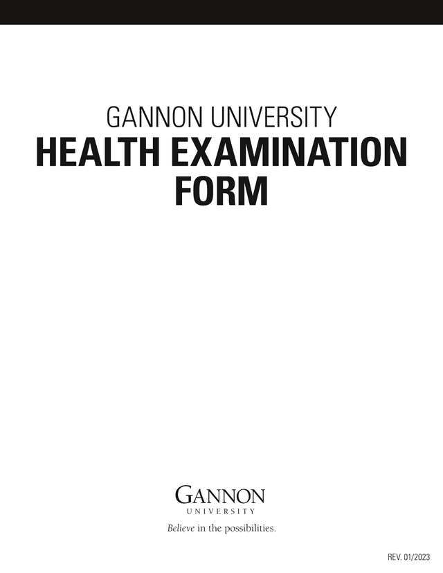 Gannon University Health Examination Form screenshot
