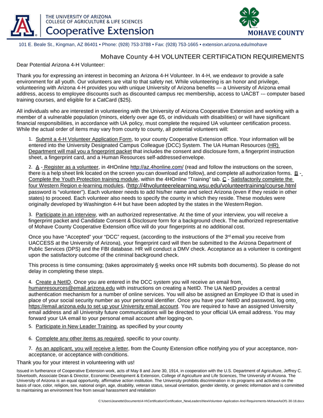 Mohave County 4 H VOLUNTEER CERTIFICATION REQUIREMENTS screenshot