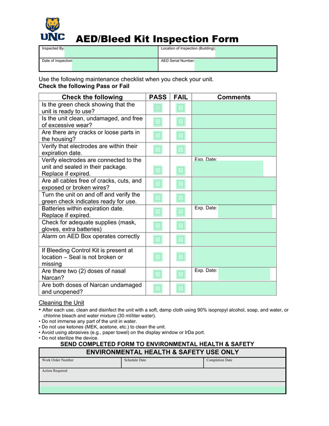 AEDBleed Kit Inspection Form screenshot