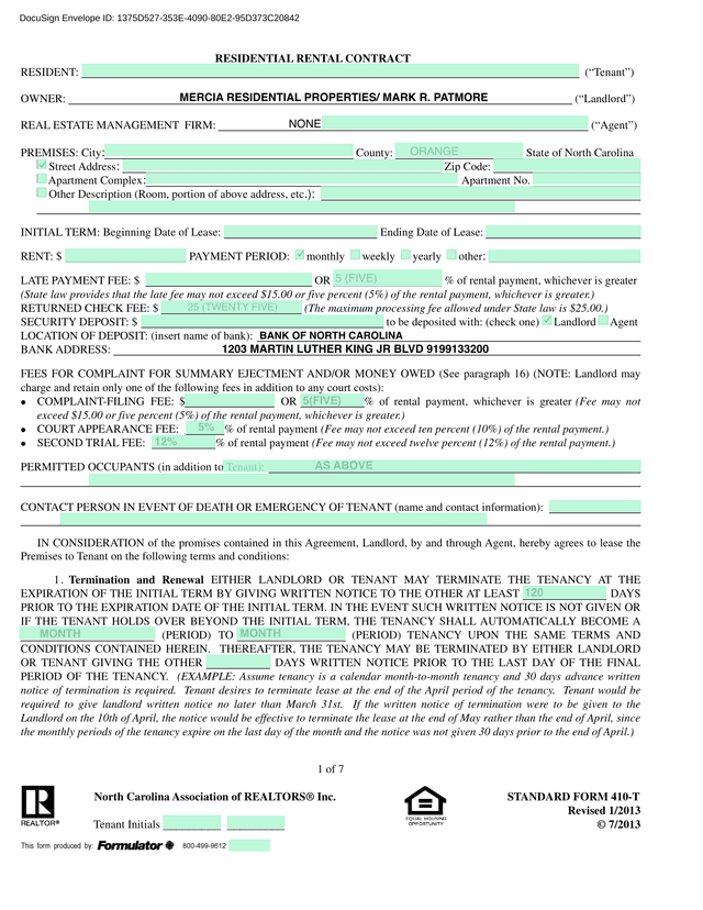 Residential Rental Contract screenshot