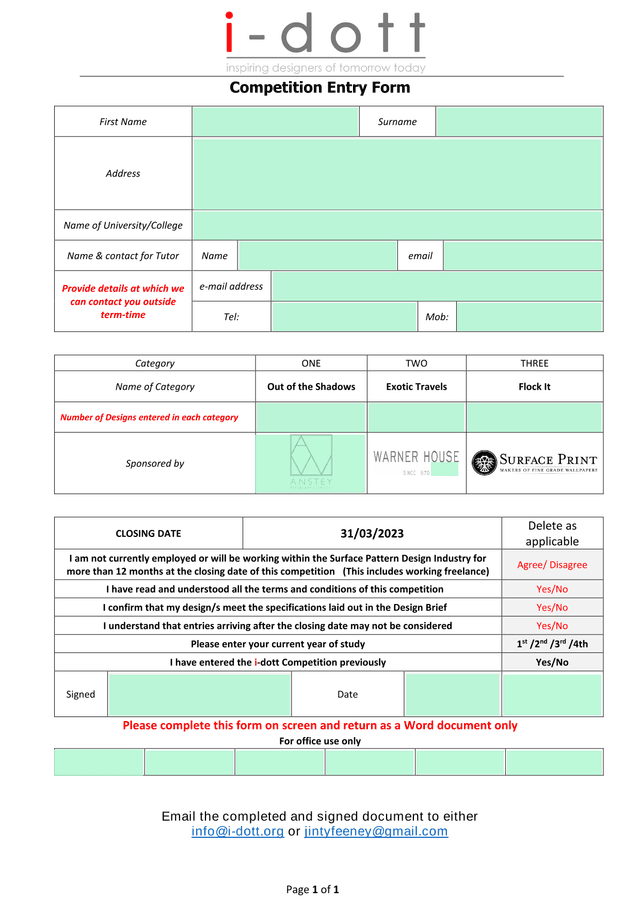 Competition Entry Form screenshot