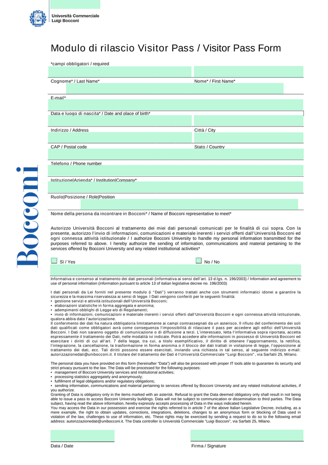 Modulo Di Rilascio Visitor Pass  Visitor Pass Form screenshot