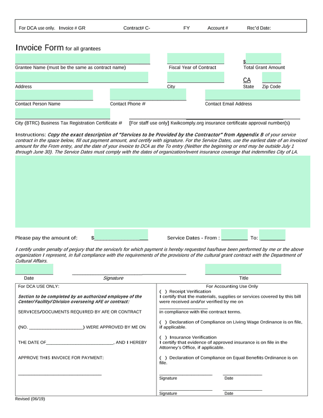 Invoice Form For All Grantees screenshot