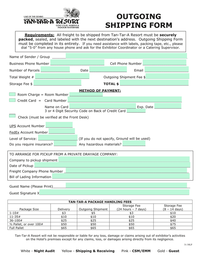 Outgoing Shipping Form screenshot